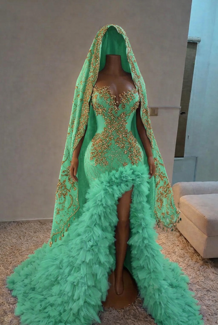 Mint green strapless split-front mermaid prom dress