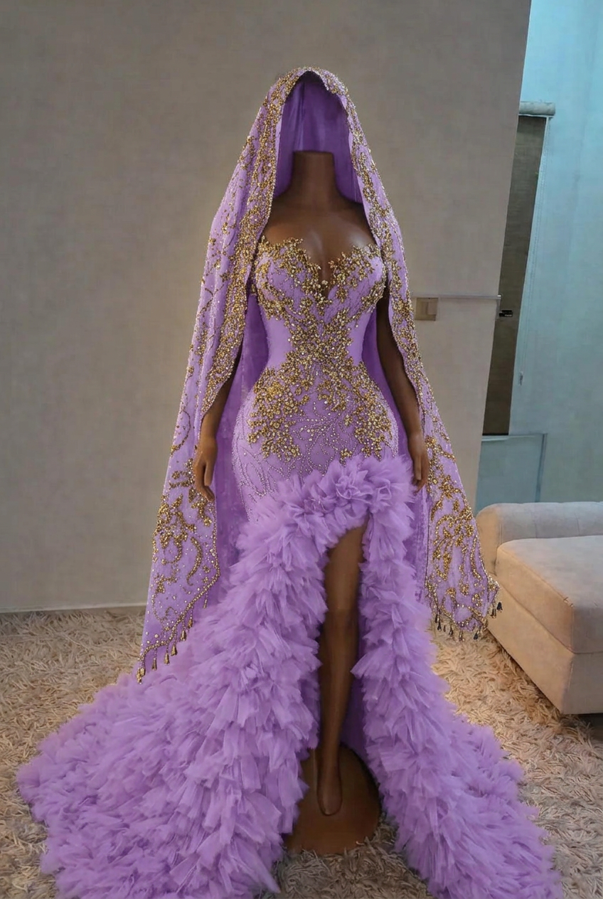 Lavender strapless split-front mermaid prom dress