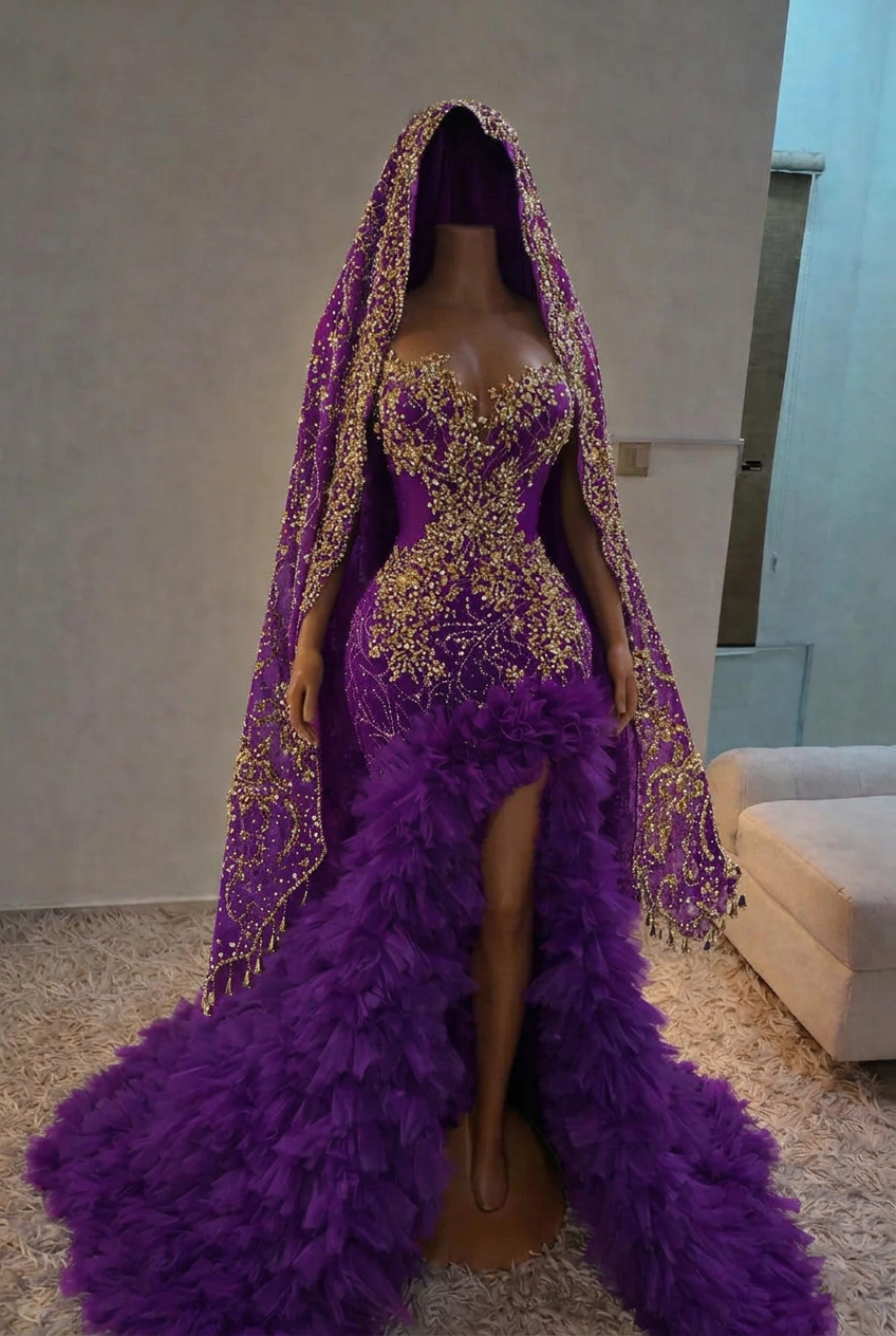 Grape strapless split-front mermaid prom dress