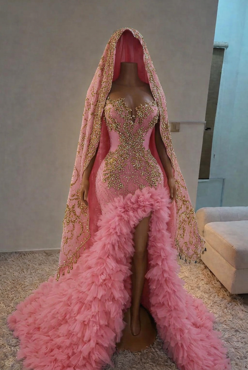 Candy pink strapless split-front mermaid prom dress