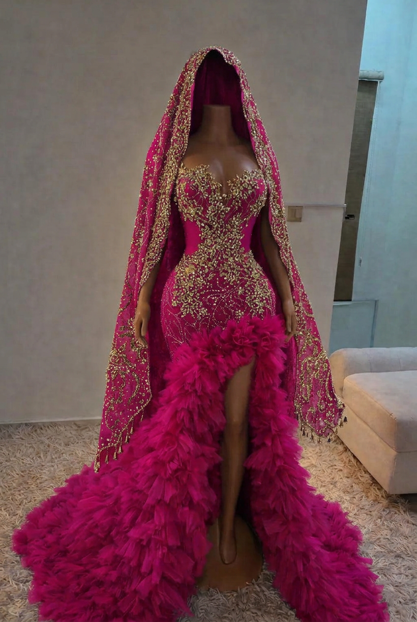 Fuchsia strapless split-front mermaid prom dress