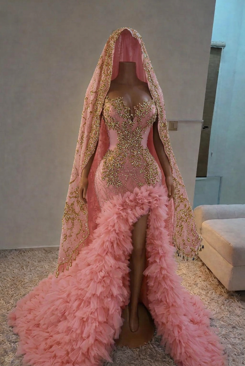 Blushing pink strapless split-front mermaid prom dress