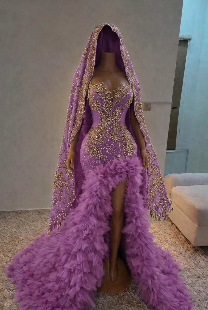 Lilac strapless split-front mermaid prom dress