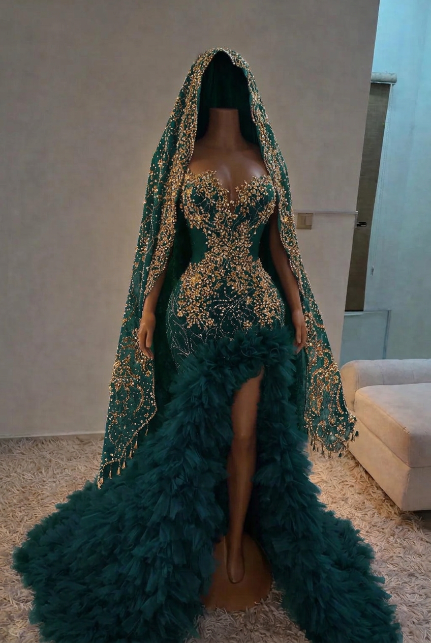 Dark green strapless split-front mermaid prom dress