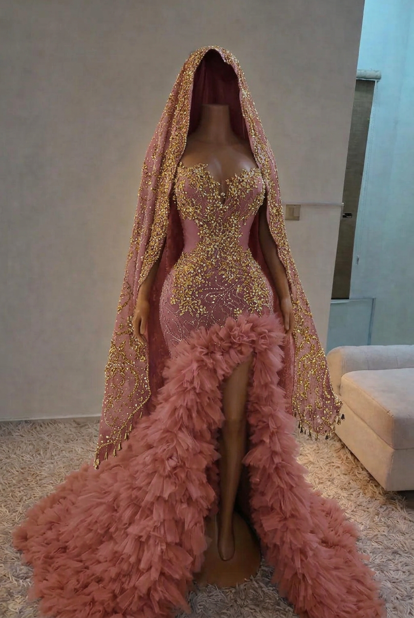 Dusty rose strapless split-front mermaid prom dress