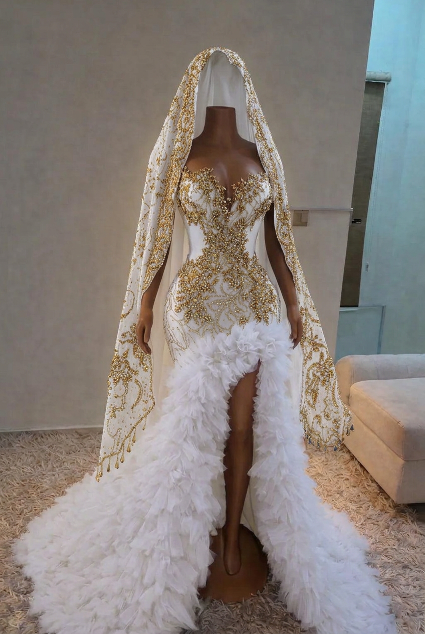 White strapless split-front mermaid prom dress