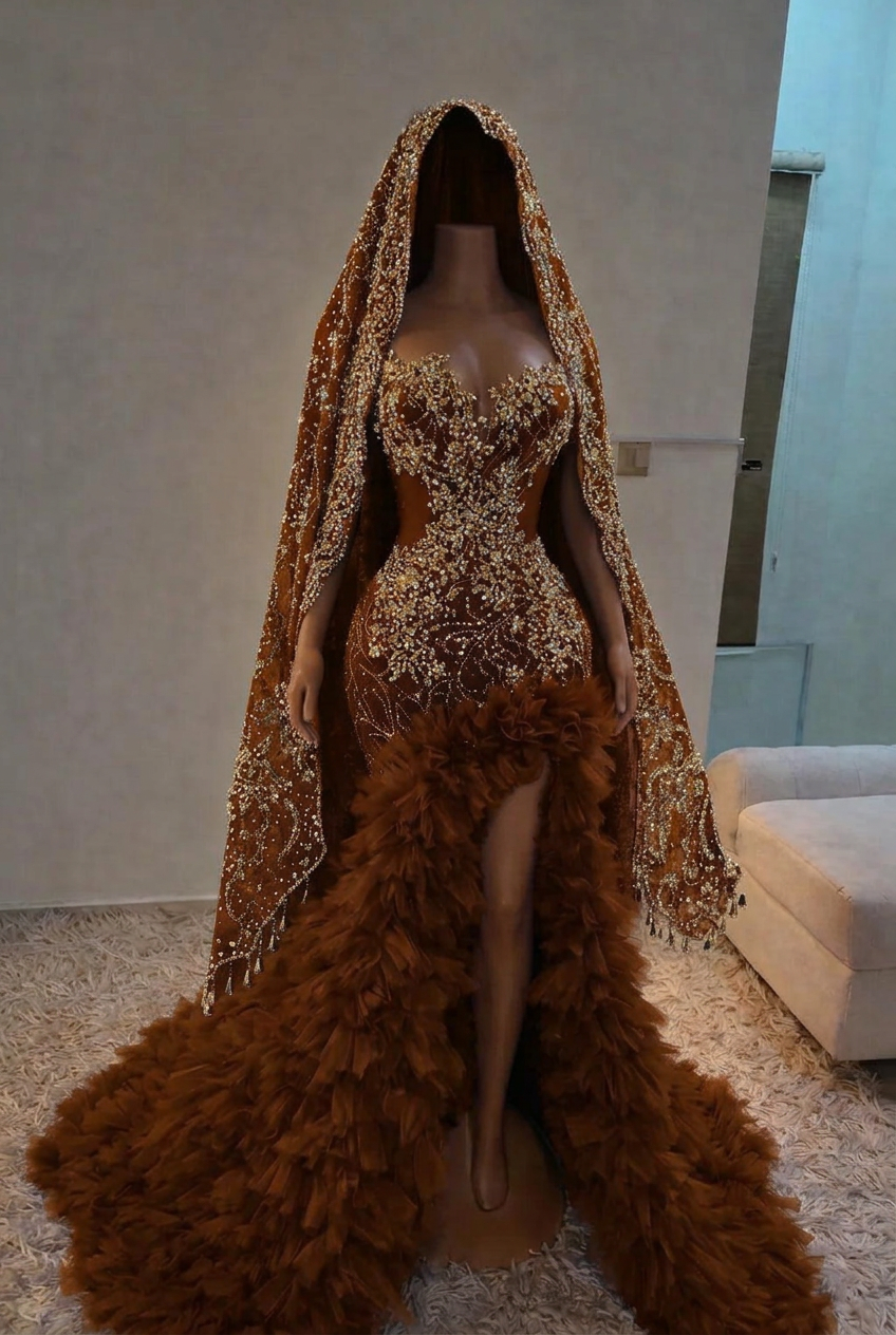 Chocolate strapless split-front mermaid prom dress