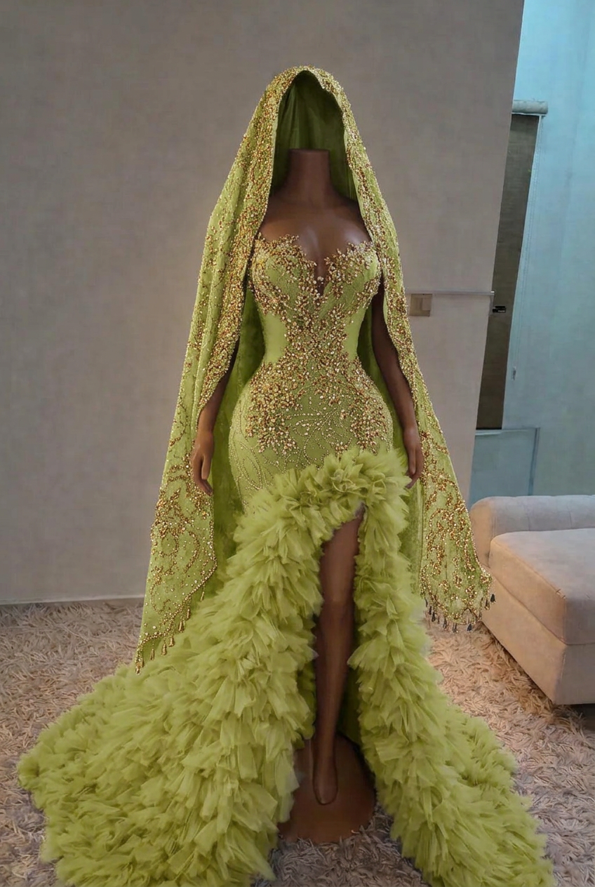 Sage strapless split-front mermaid prom dress