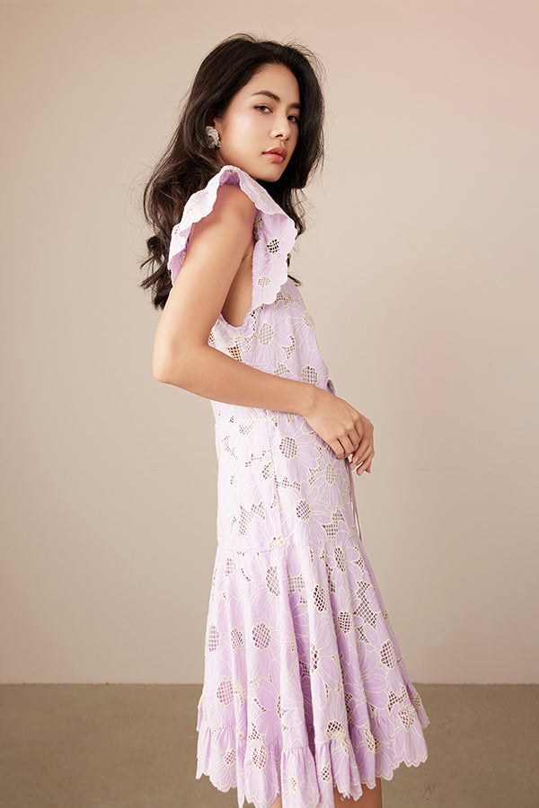 Designer Short Ivory V-neck Lace Dress with Flutter Sleeves