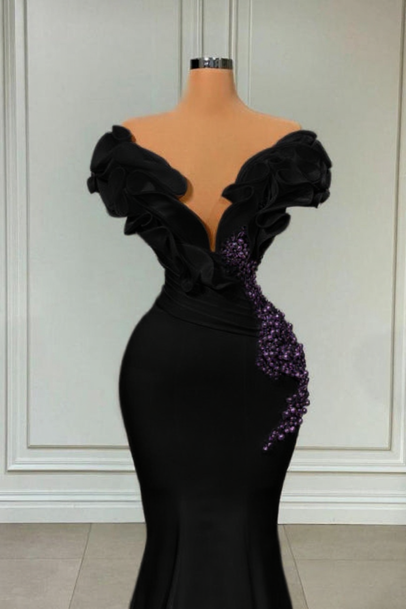 Designer White Long Pearl Ruffle Evening Dresses