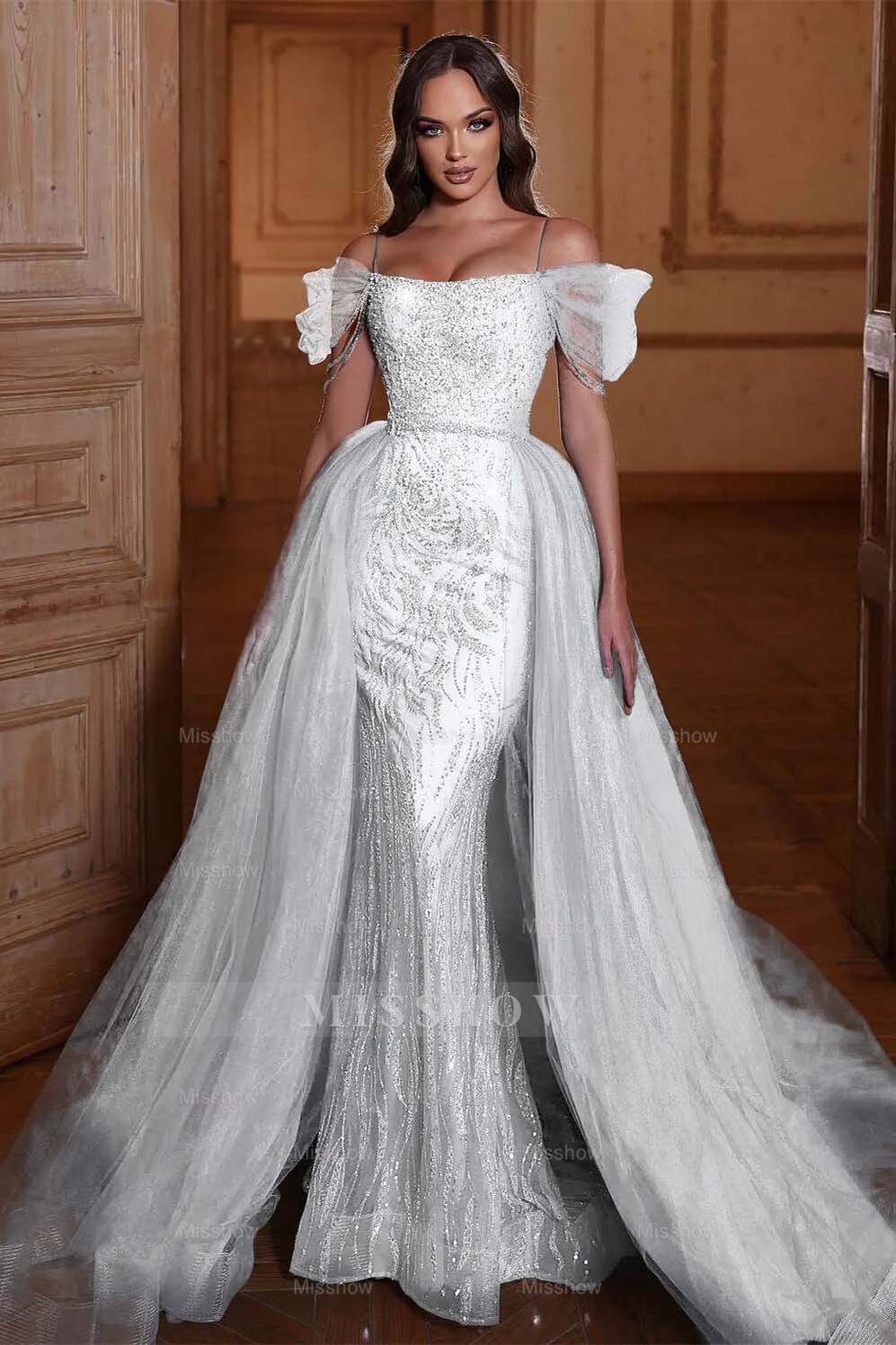 Dusty Blue Sweetheart Sleeveless Mermaid Tulle Ruffled Floor Length Evening Gown