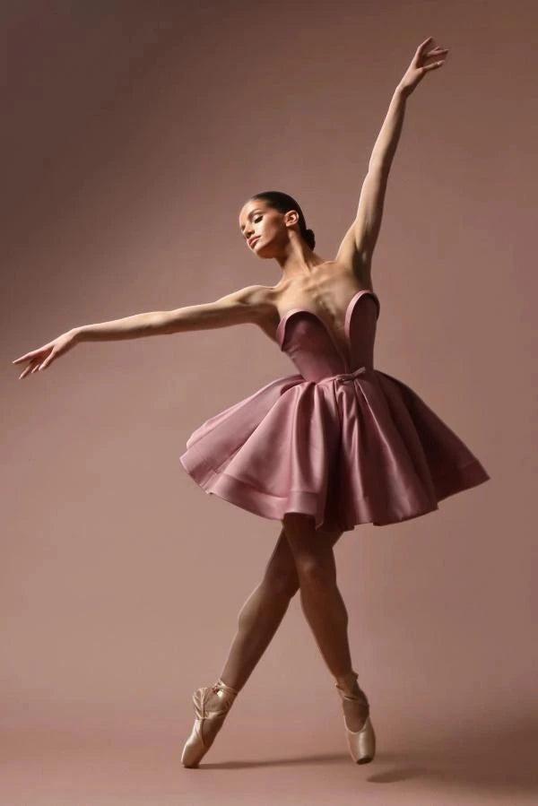 Dusty Rose Satin Strapless Corset Mini Dress Deep Sweetheart Bow Waist Pearl Button Back Ballet Inspired Homecoming Gown