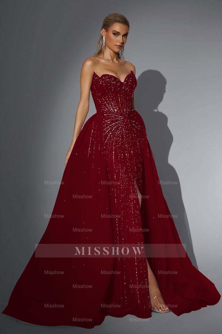 Dusty Rose Strapless Sweetheart A-Line Sequined Floor Length Formal Evening Gown