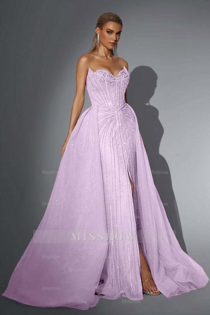 Dusty Rose Strapless Sweetheart A-Line Sequined Floor Length Formal Evening Gown