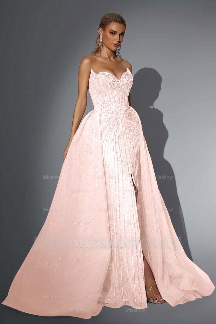 Dusty Rose Strapless Sweetheart A-Line Sequined Floor Length Formal Evening Gown