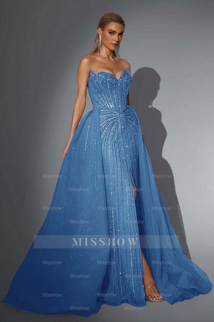 Dusty Rose Strapless Sweetheart A-Line Sequined Floor Length Formal Evening Gown
