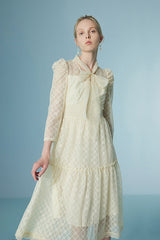Elegant A-line Tea Length Lace Dress with Long Sleeves