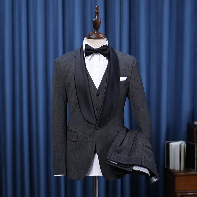 Elegant All Black Three Pieces Custom Wedding Suit for Grooms