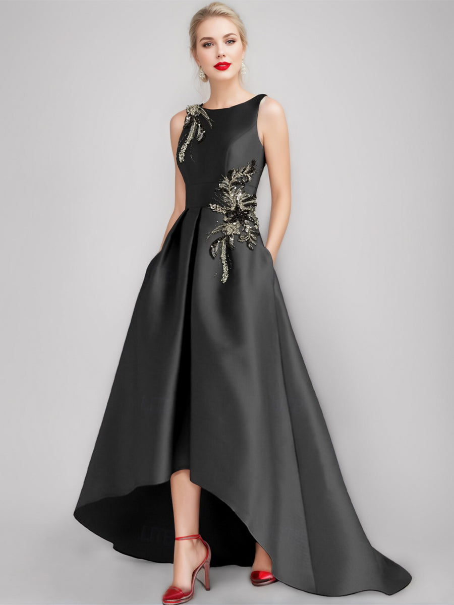 Elegant Asymmetrical A-Line Princess Scoop Mother of the Bride & Groom Sleeveless Dress with Appliques