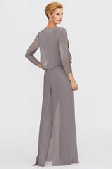 Elegant Bateau Half Sleeve Lace Top Chiffon Mother of Bride Jumpsuit with Wrap