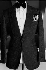 Elegant Black Jacquard Shawl Lapel Two-Piece Wedding Suit