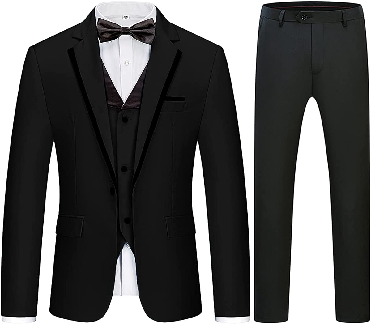 Elegant Black Notch Lapel Three-Piece Men's Business Suit