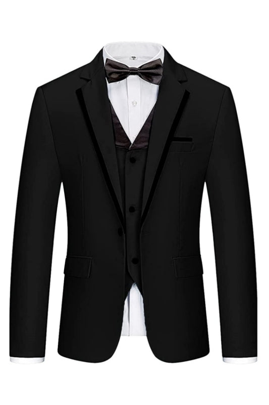 Elegant Black Notch Lapel Three-Piece Men's Business Suit