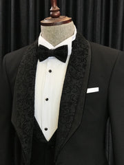 Elegant Black Slim Fit Wedding Men’s Suits with Exclusive Jacquard Lapel