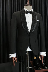 Elegant Black Slim Fit Wedding Men’s Suits with Exclusive Jacquard Lapel