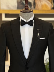 Elegant Black Sparkling Peaked Lapel Three-Piece Wedding Men’s Suits