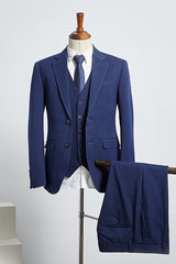 Elegant Blue Notch Lapel Three-Piece Business Suit for Men