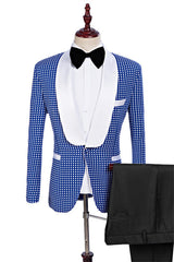 Elegant Blue Shawl Lapel Two-Piece Dot Suit for Men