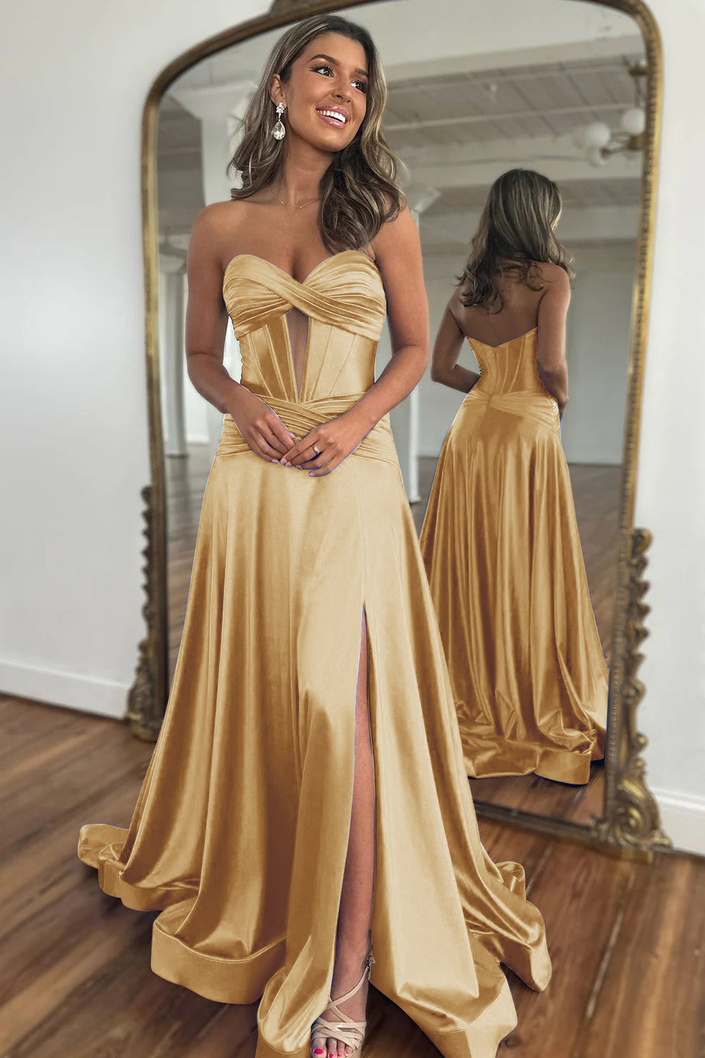 Elegant Blue Sweetheart Corset Prom Dress with A-Line Skirt and Front Split