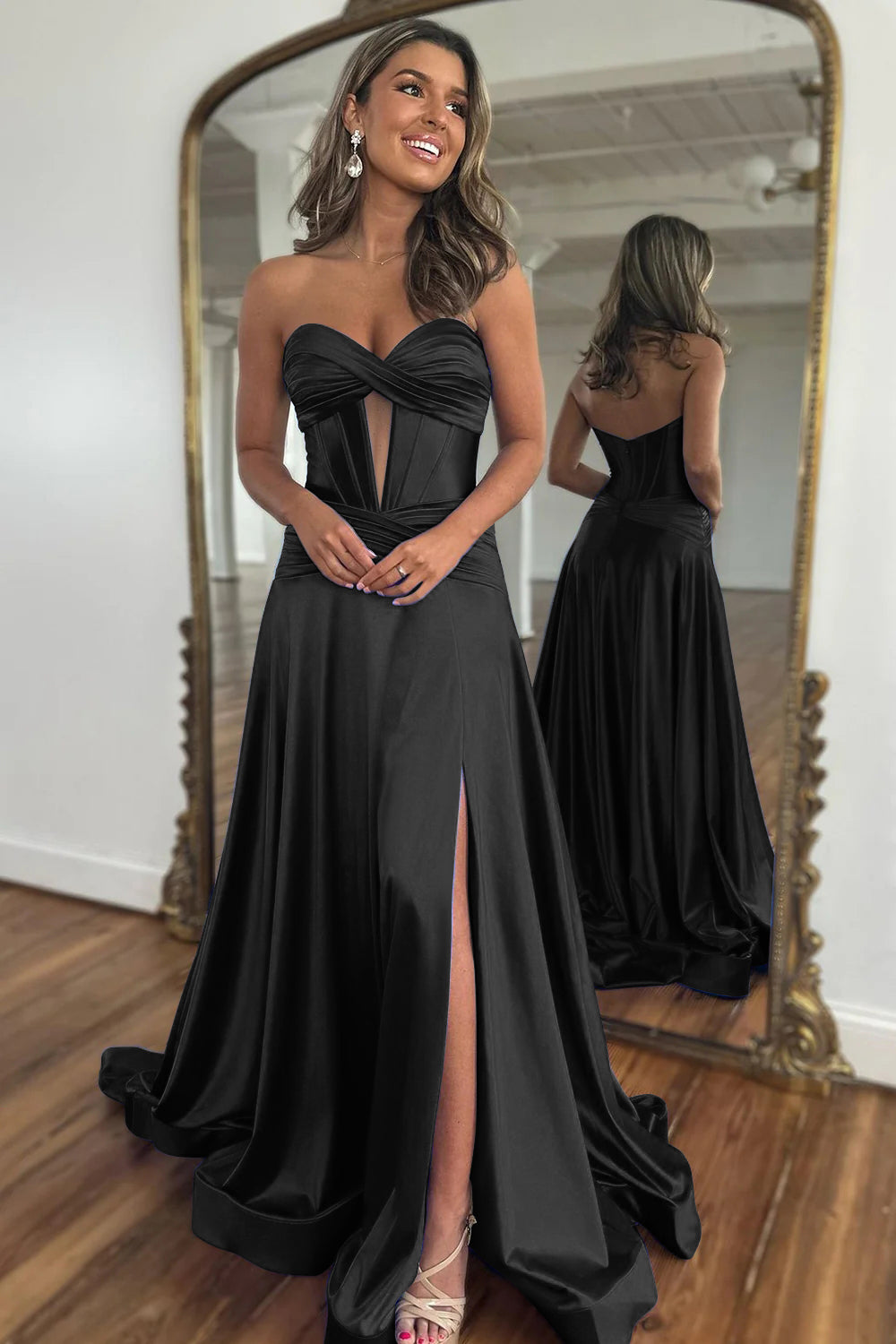 Elegant Blue Sweetheart Corset Prom Dress with A-Line Skirt and Front Split