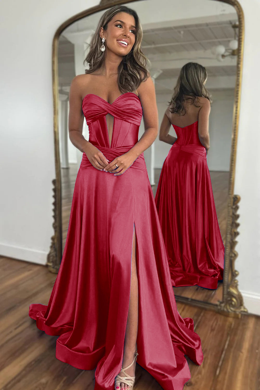 Elegant Blue Sweetheart Corset Prom Dress with A-Line Skirt and Front Split