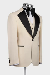 Elegant Champagne Three-Piece Prom Suit with Black Lapel