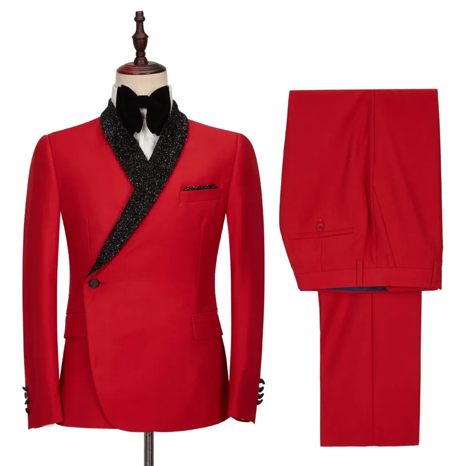Elegant Crimson Shawl Collar Two-Piece Men's Wedding Suit