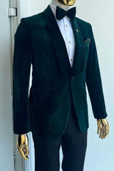 Elegant Dark Green Shawl Collar Two-Piece Velvet Wedding Outfit