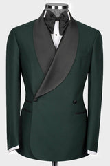 Elegant Dark Green Shawl Lapel Double-Breasted Suit