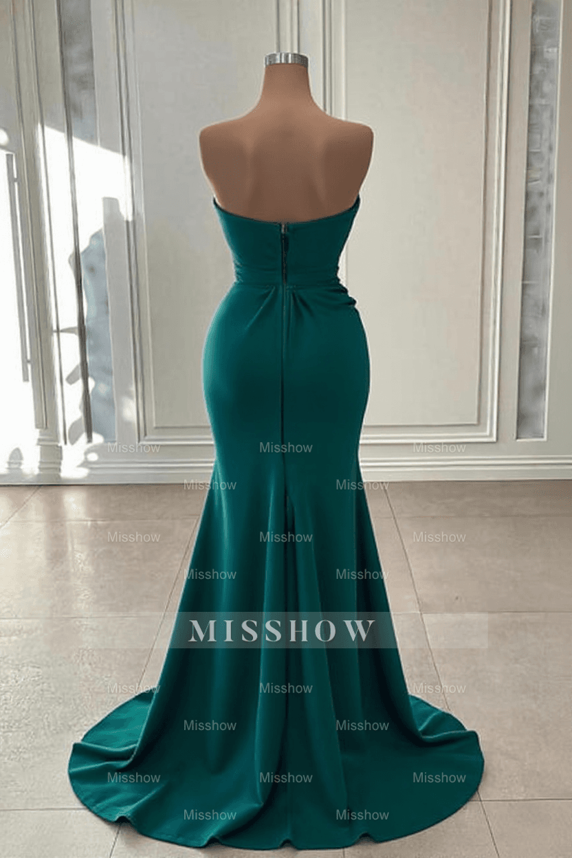 Elegant Dark Green Strapless Mermaid Long Prom Dress Evening Gowns misshow.com Elegant Dark Green Strapless Mermaid Long Prom Dress Evening Gowns misshow.com