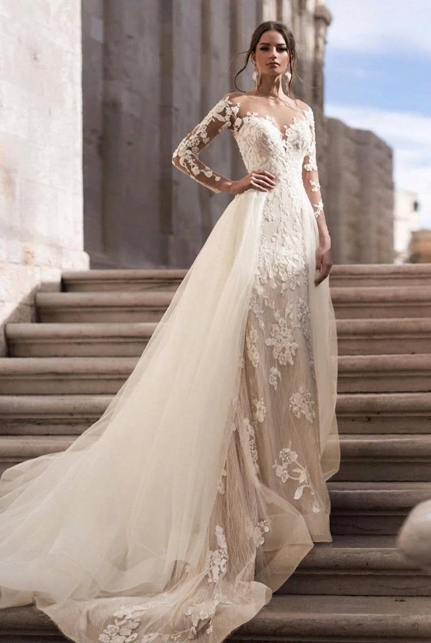 Ivory scoop applique mermaid wedding dress