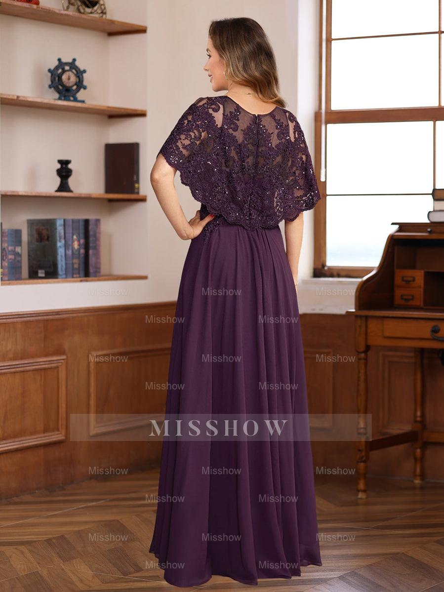 Elegant Floor-Length A-Line Princess Mother of the Bride & Groom Dresses with Round Neck and Lace Appliques