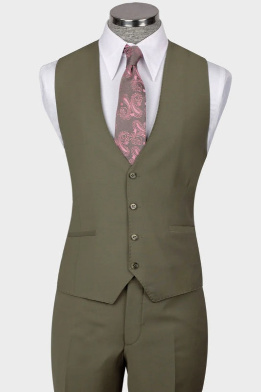 Elegant Green Peak Lapel Business Wear Three Piece