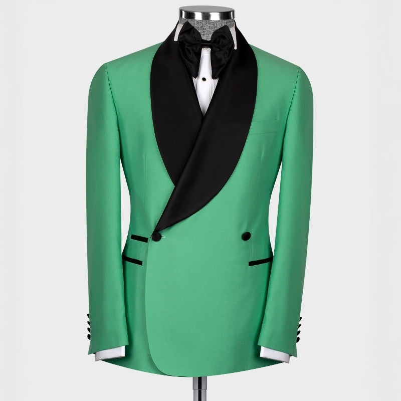 Elegant Green Shawl Collar Double-Breasted Wedding Attire
