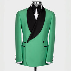 Elegant Green Shawl Collar Double-Breasted Wedding Attire