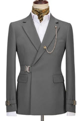 Elegant Grey Notched Lapel Men's Prom Suit