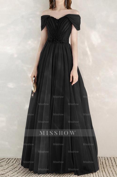 Elegant Infinity Tulle Off the Shoulder Sweetheart Long Formal Dress With Sequins