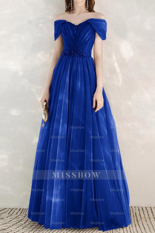 Elegant Infinity Tulle Off the Shoulder Sweetheart Long Formal Dress With Sequins