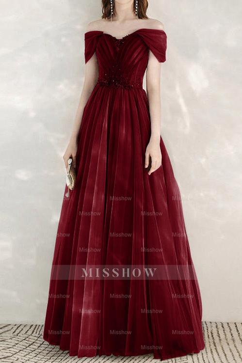 Elegant Infinity Tulle Off the Shoulder Sweetheart Long Formal Dress With Sequins