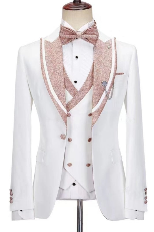 Elegant Ivory Peak Lapel Three-Piece Prom Suit